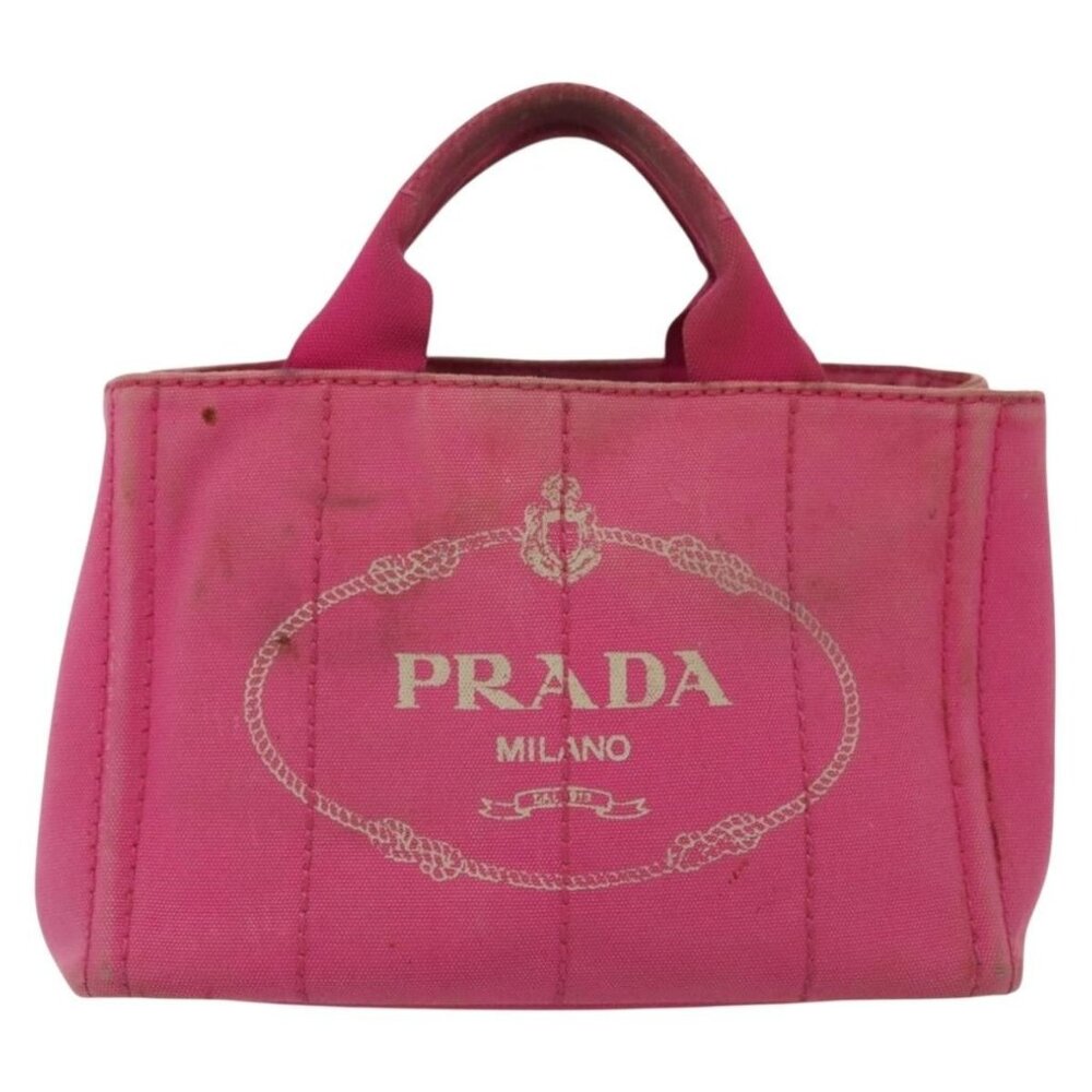 PRADA Canapa PM Hand Bag Canvas Pink Gold Auth bs28699 - Picture 2 of 16